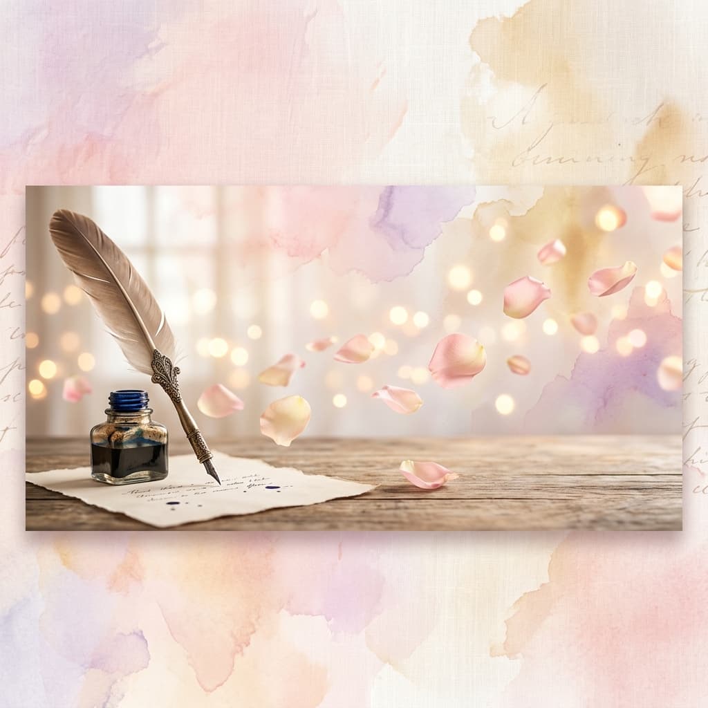 Beautiful Shayari Banner with Quill and Rose Petals